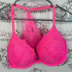 La SENZA bra lace front clasp closure neon bright Vibrant Pink Lace Bra